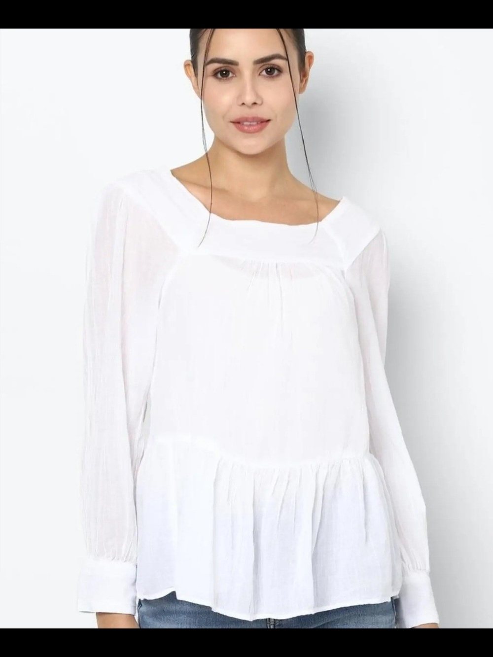 American Eagle Outfitters 100% Cotton White Peplum Long-Sleeve Blouse Size Small